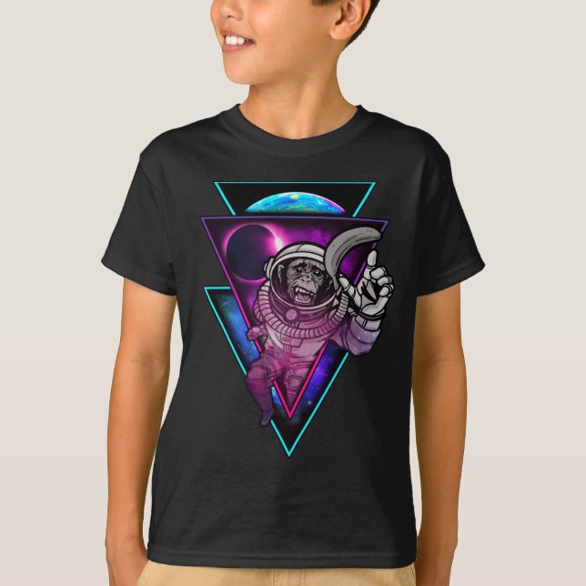Vaporwave Astronaut Space Art Monkey Banana T Shirt (Framsida)