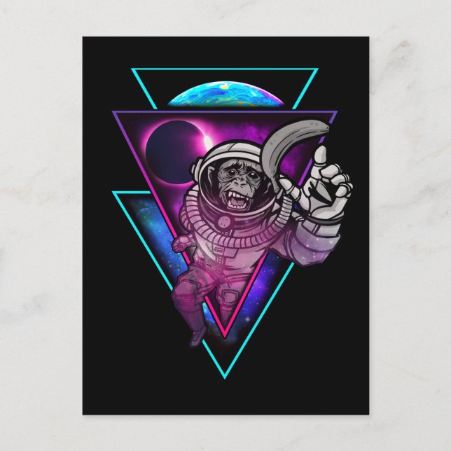 Vaporwave Astronaut Space Art Monkey Banana Vykort (Framsida)