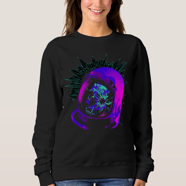 Vaporwave Astronaut Space Helmet with Skull Rave S T Shirt (Framsida)