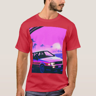 Vaporwave Bil Synthwave Solnedgång tjej retro roli T Shirt