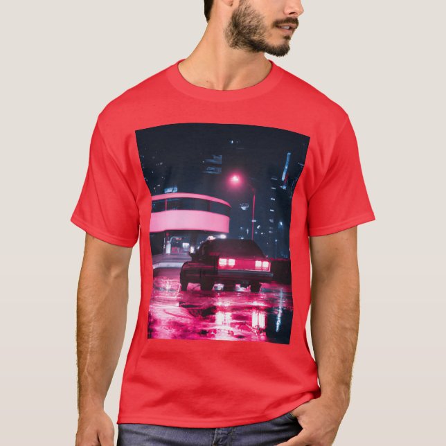 Vaporwave Bil Synthwave Stad familj T Shirt (Framsida)