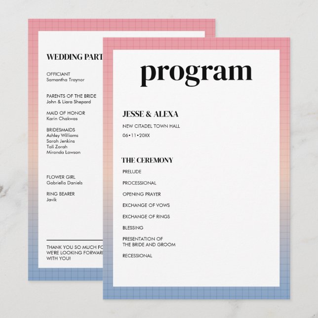 Vaporwave bröllopsprogram program (Fram/baksida)