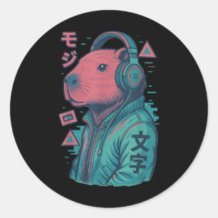 Vaporwave Capybara Japansk Art Anime Manga Ukiyo- Runt Klistermärke