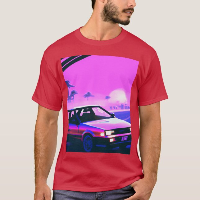 Vaporwave Car Synthwave Sunset girl retro funny T Shirt (Framsida)