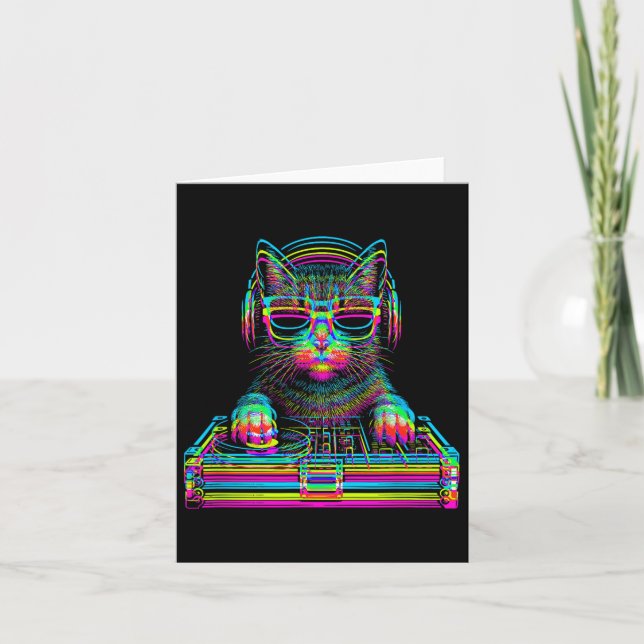 Vaporwave Cat Dj Techno Rave Edm Music Consert Kort (Framsida)