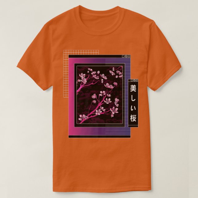 Vaporwave Cherry Blommar Japanska Sakura Aesthetic T Shirt (Design framsida)