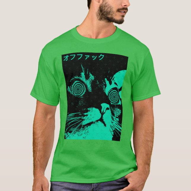 Vaporwave Cool Cat Japanese Urban Neon Style boy r T Shirt (Framsida)