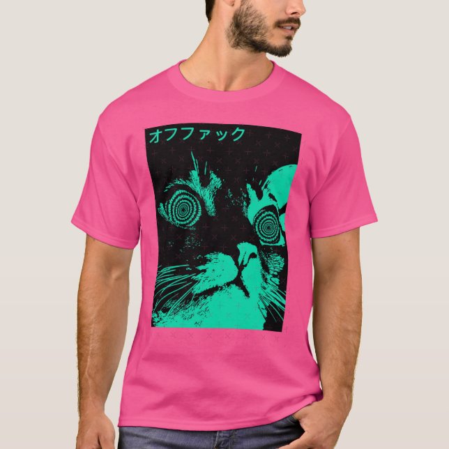 Vaporwave Cool Cat Japanese Urban Neon Style gift  T Shirt (Framsida)