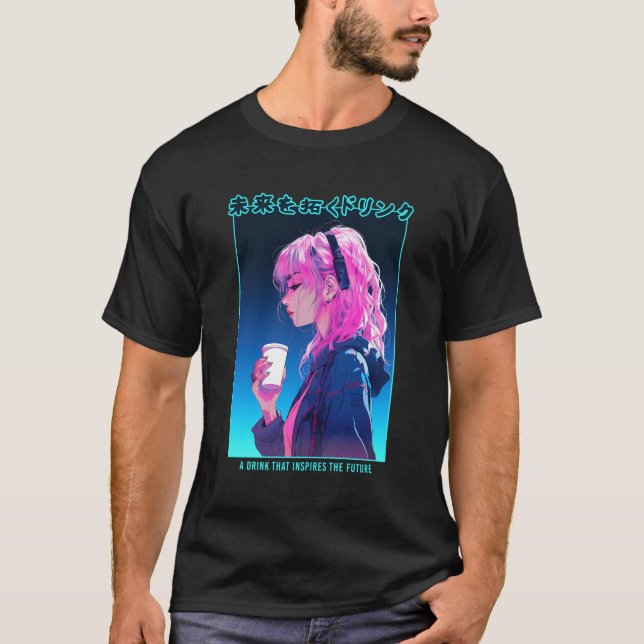 Vaporwave Cyber Anime Girl Japanskt estetiskt segm T Shirt (Framsida)