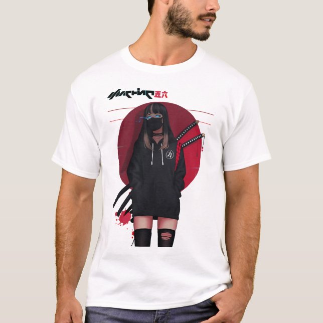 Vaporwave Cyberpunk Samurai Cool Girl  T Shirt (Framsida)