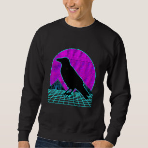 Vaporwave Dödskalle & Kråka Halloween Retro Estet Lång Ärmad Tröja