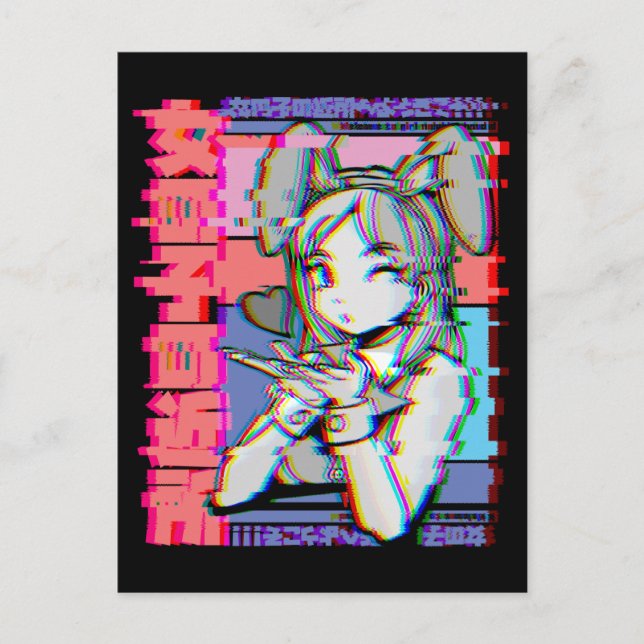 Vaporwave-estetik Japansk Retro Anime-flicka Vykort (Framsida)