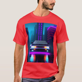 Vaporwave Estetisk Sportbil Regnig Natt vänner T Shirt