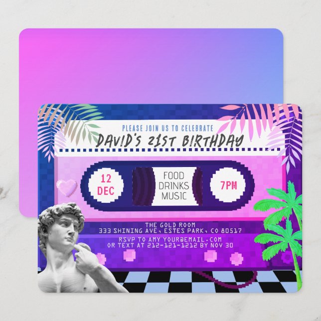 Vaporwave Future Funk Kassettbandsdag Inbjudningar (Fram/baksida)