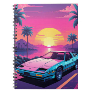 Vaporwave-Futuristiska Retro Sports Car-anteckning Anteckningsbok