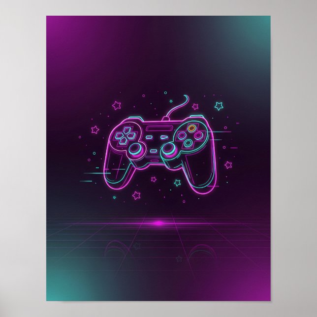 Vaporwave Gamepad Neon Rosa Lila Turkos Minimalist Poster (Framsidan)