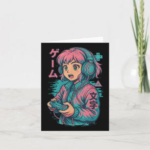 Vaporwave Gamer Girl Japansk Art Anime Manga Grap Kort