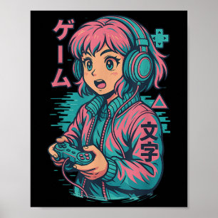 Vaporwave Gamer Girl Japansk Art Anime Manga Grap Poster