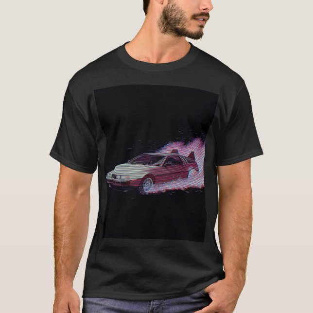 Vaporwave Glitch Car T-shirt - 80-tals Åktur (Framsida)