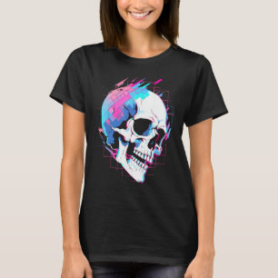 Vaporwave Glitch Skull Cyberpunk Festival Techwear T Shirt
