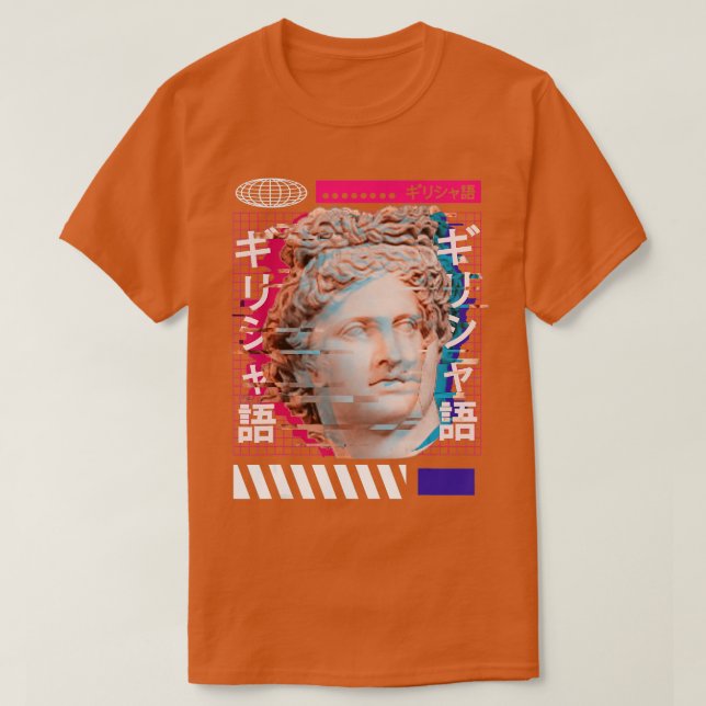 Vaporwave Greece Japansk Statue Adonis T Shirt (Design framsida)