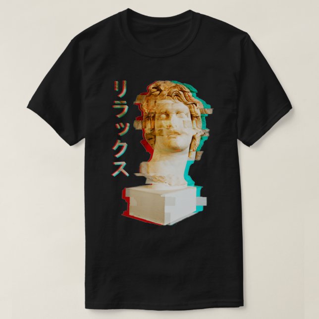 Vaporwave Greece Statue Helios med Aesthetic Glitc T Shirt (Design framsida)