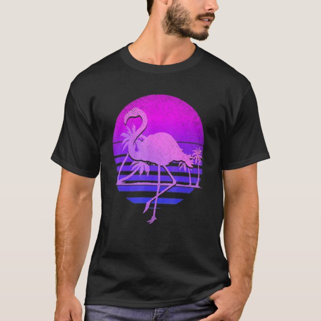 Vaporwave Handflatan Träd Rosa Flamingo 80 s Art T T Shirt (Framsida)