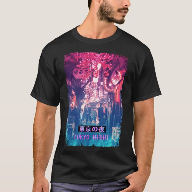 Vaporwave Japan Street Mode Glitch Tokyo Night T Shirt (Framsida)