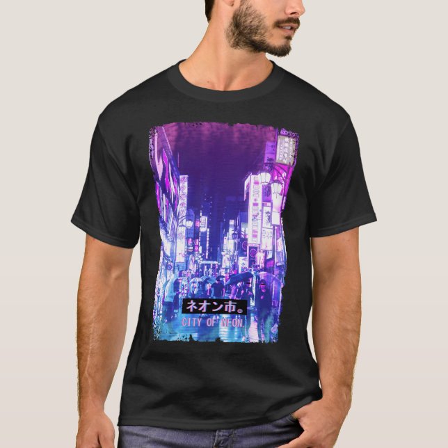 Vaporwave Japan Street Mode Tokyo City Rush T Shirt (Framsida)