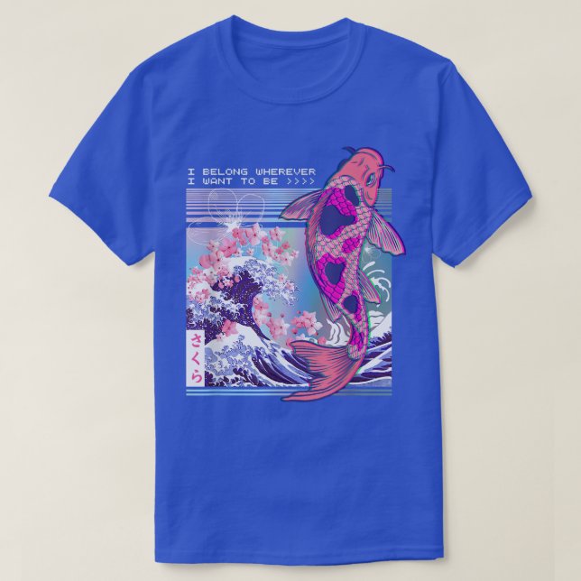 Vaporwave Japanese Koi Sakura Cherry Blossom Nishi T Shirt (Design framsida)