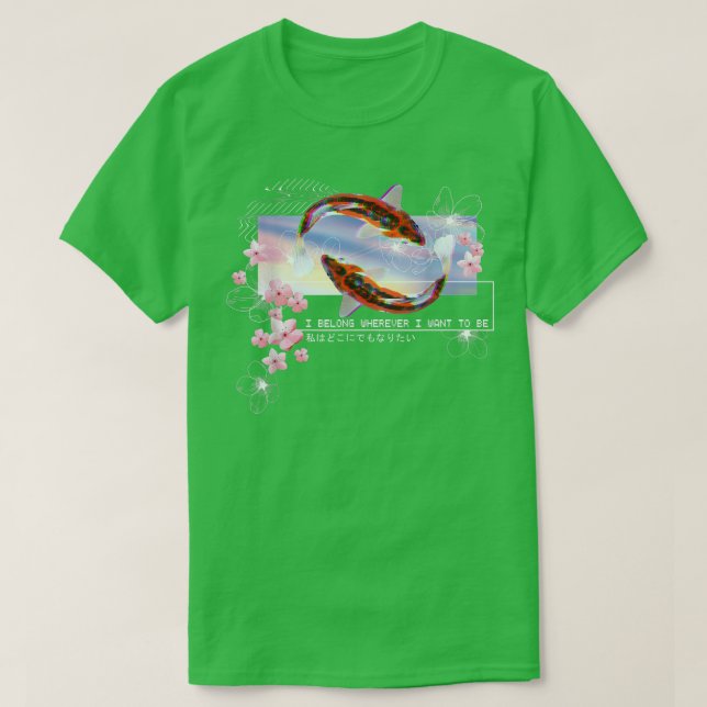 Vaporwave Japanese Koi Sakura Cherry Blossom Nishi T Shirt (Design framsida)