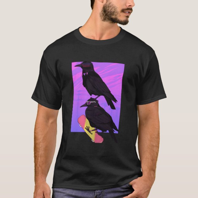 Vaporwave Japanese Raven Black Crow Skater T Shirt (Framsida)