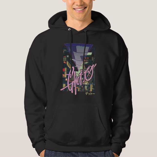 Vaporwave Japanese Underground Ghetto Cyberpunks Hoodie (Framsida)
