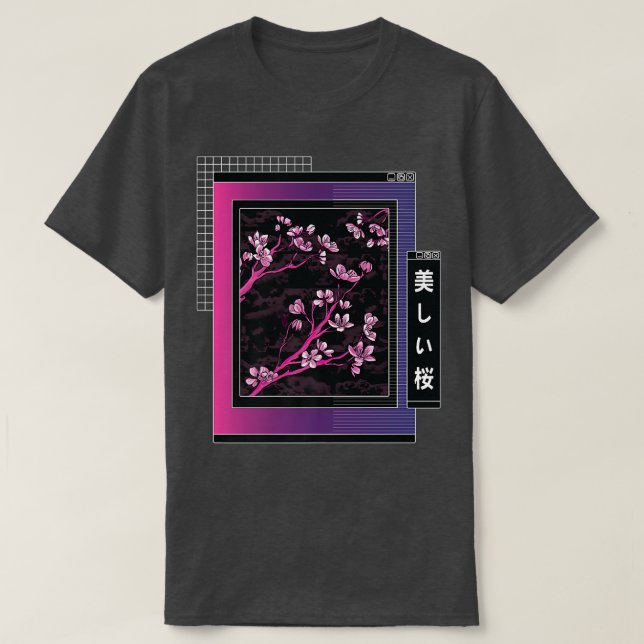 Vaporwave Japansk Cherry Sakura Träd Blommar Aest T Shirt (Design framsida)