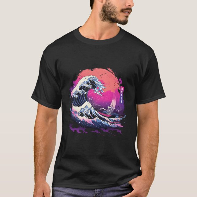 Vaporwave Japansk Kanagawa Wave Big Wave-Novelty T Shirt (Framsida)