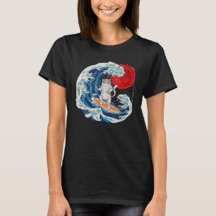 Vaporwave japanska Neko Underbar Cat Wave Sushi R T Shirt