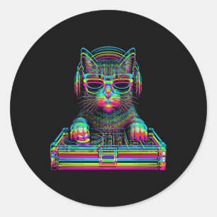 Vaporwave Katt Dj Techno Rave Edm Musik Konsert Pa Runt Klistermärke