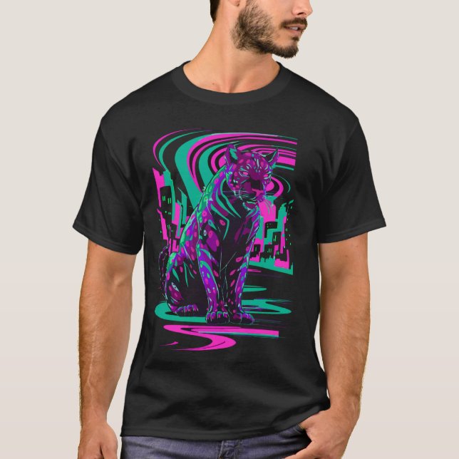 Vaporwave katt estetisk synthwave cyberpunk svart  t shirt (Framsida)