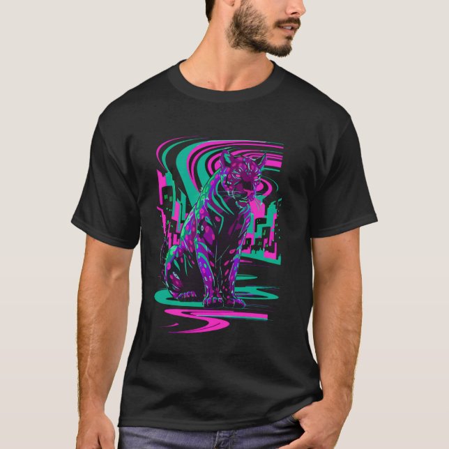 Vaporwave katt estetisk synthwave cyberpunk svart  t shirt (Framsida)