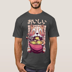 Vaporwave Kawaii Ramen Hund - Otaku Anime Manga T Shirt