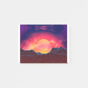 Vaporwave landskap med stenar post-it block