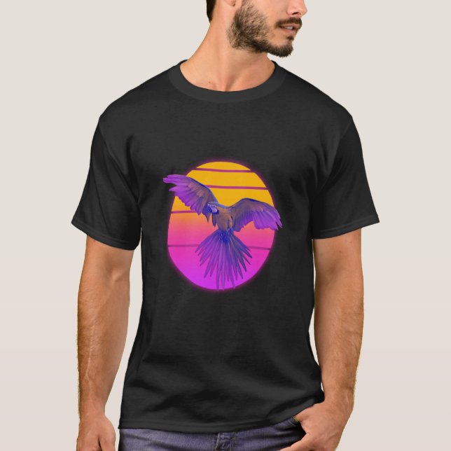 Vaporwave Macaw Parrot Tropical Bird Birdwatching T Shirt (Framsida)