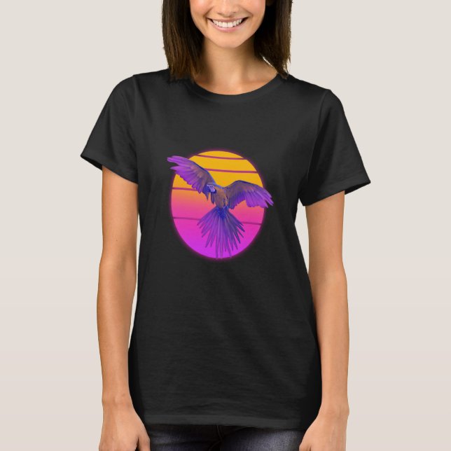 Vaporwave Macaw Parrot Tropical Bird Birdwatching T Shirt (Framsida)