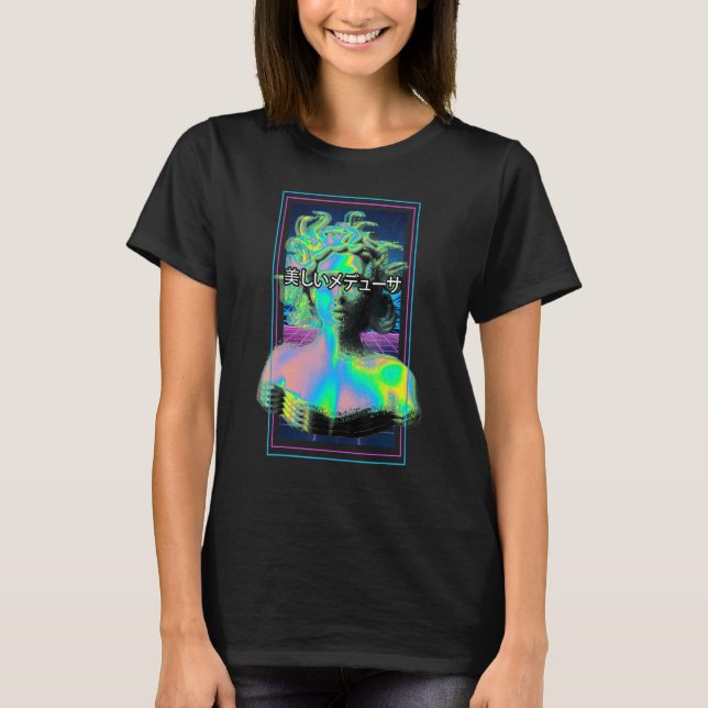 Vaporwave Medusa Mythology Gorgon på grekiska Medu T Shirt (Framsida)