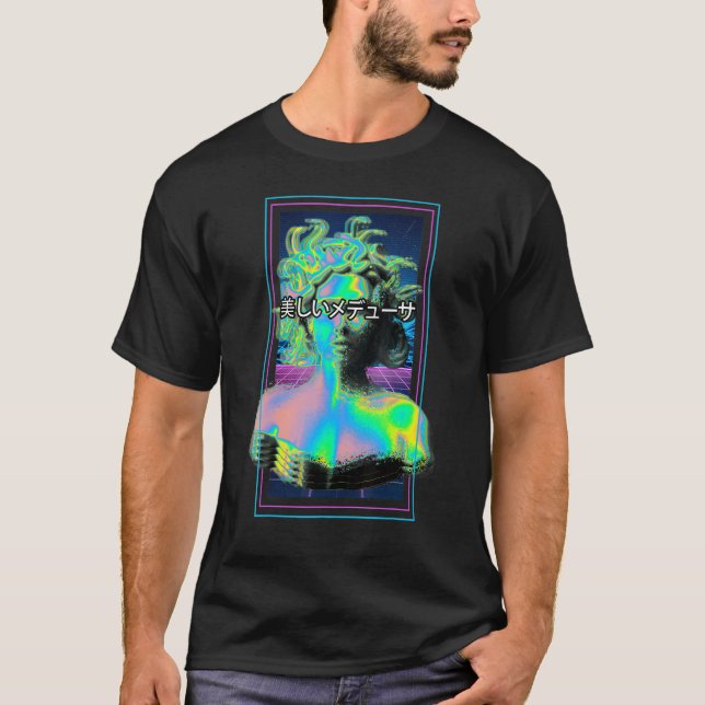 Vaporwave Medusa Mythology Gorgon på grekiska Medu T Shirt (Framsida)