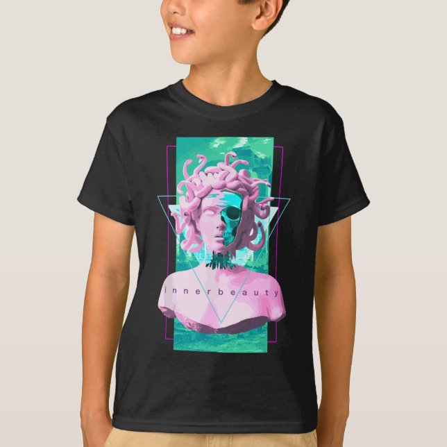 Vaporwave Medusa Statue med Skull Aesthetic Art R T Shirt (Framsida)