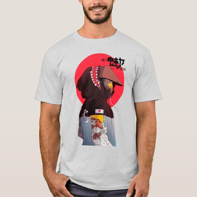 Vaporwave Modern Urban Cybperunk Style Samurai  T Shirt (Framsida)