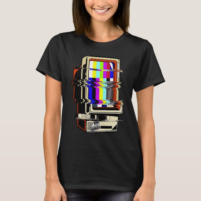 Vaporwave No signal Television Off Luft Glitch Com T Shirt (Framsida)