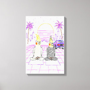"Vaporwave-Nymfparakit Retro-Solnedgång Canvastryc Canvastryck