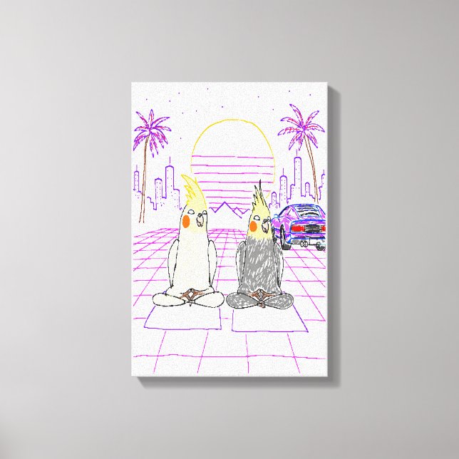 "Vaporwave-Nymfparakit Retro-Solnedgång Canvastryc Canvastryck (Framsida)